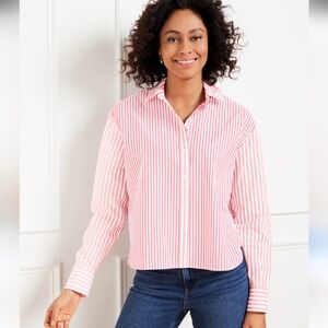 Talbots Pink Poplin Short Multi Stripe Shirt Size XL
